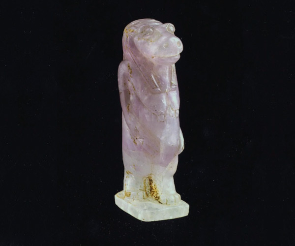Amethyst Tawret sculpture of hippopotamus goddess in amethyst and rock crystal